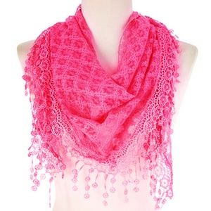 Dbpashmina New Fashion Triangle Lace Scarf Hotpink Color